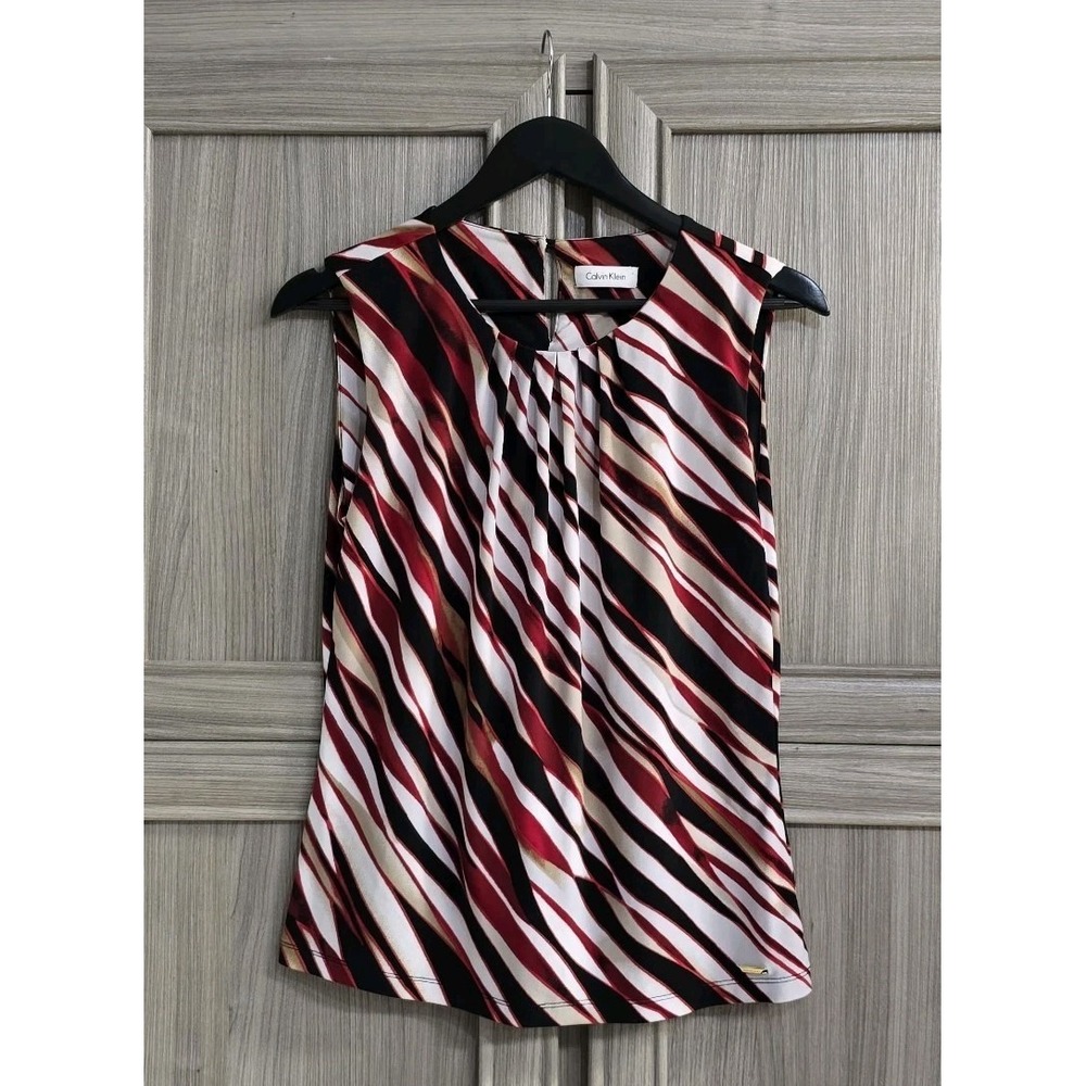 Calvin Klein Womens Red Black White Zebra Print Top Sz Medium Petite